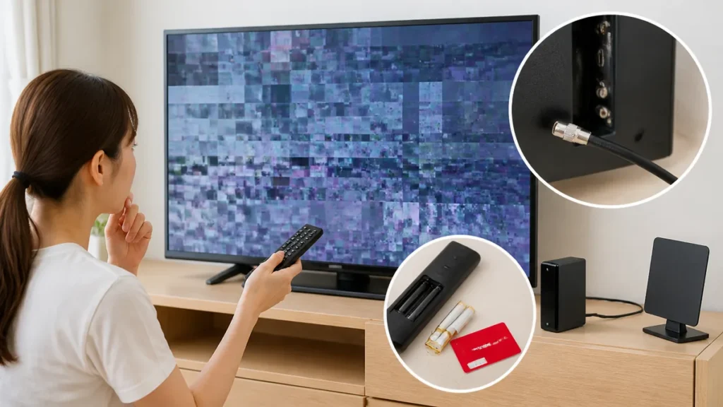 テレビ 画面乱れは映り方で原因が3つに分かれる｜番組表で見分ける故障の境目と試す順番のアイキャッチ画像