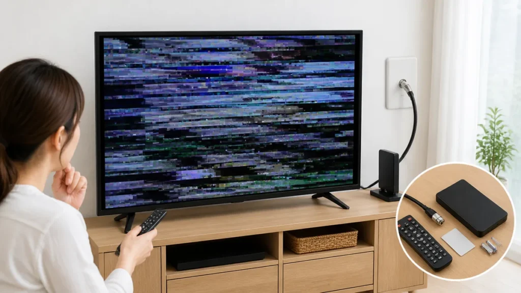 テレビ 画面 乱れるのは寿命？受信レベル44〜79なら本体を疑う切り分けと部品保有8年のアイキャッチ画像